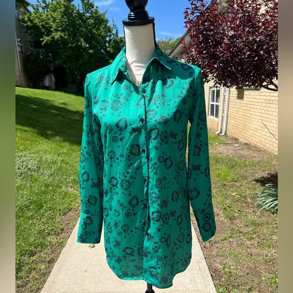 Emerald Green Boxy Button Down Shirt with Dress Collar